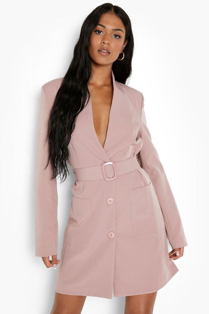 Womens Tall Belted Pocket Detail Blazer Dress - Pink - 8, Pink