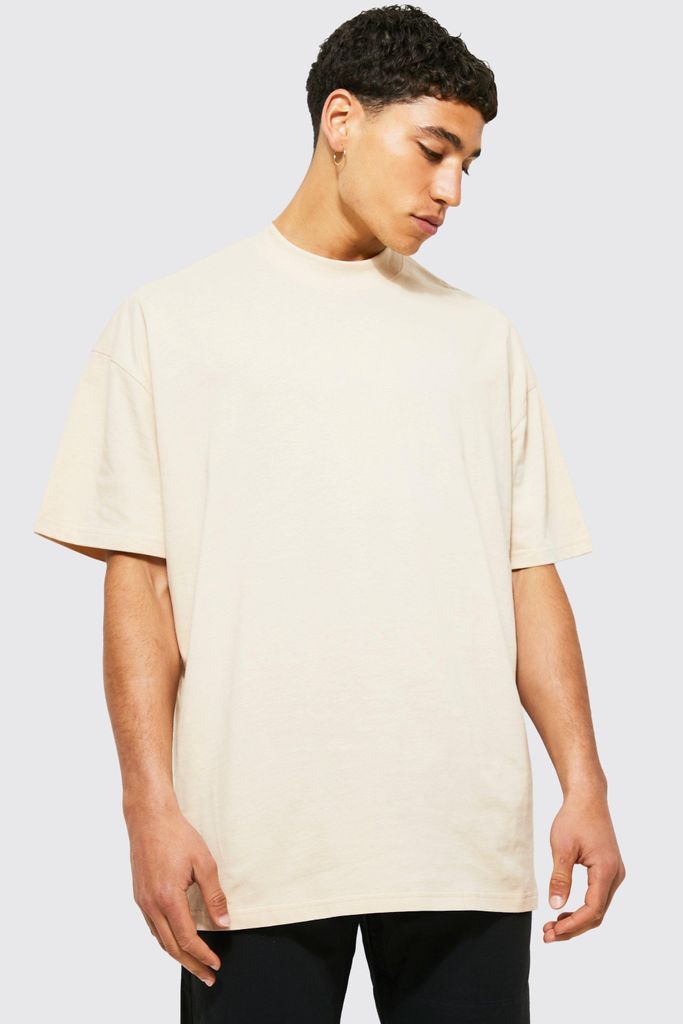 Men's Oversized Extended Neck T-Shirt - Beige - S, Beige