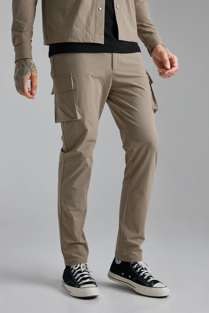 Men's Nylon Cargo Smart Slim Trousers - Beige - M, Beige