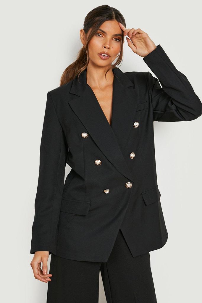 Womens Gold Button Fitted Tailored Blazer - Black - 12, Black