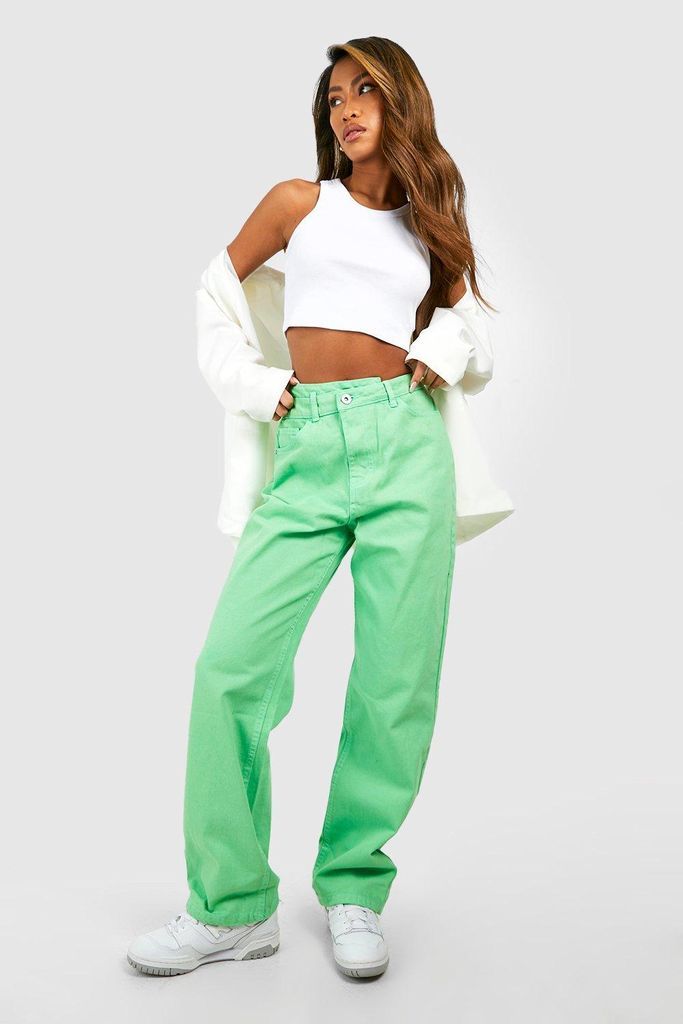 Womens Cross Over Waistband Straight Fit Jeans - Green - 6, Green