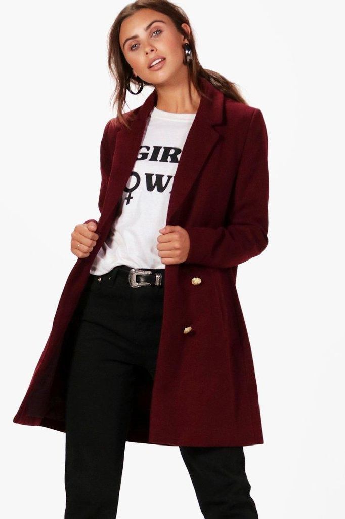 Womens Petite Double Breasted Military Duster Coat - Red - 16, Red