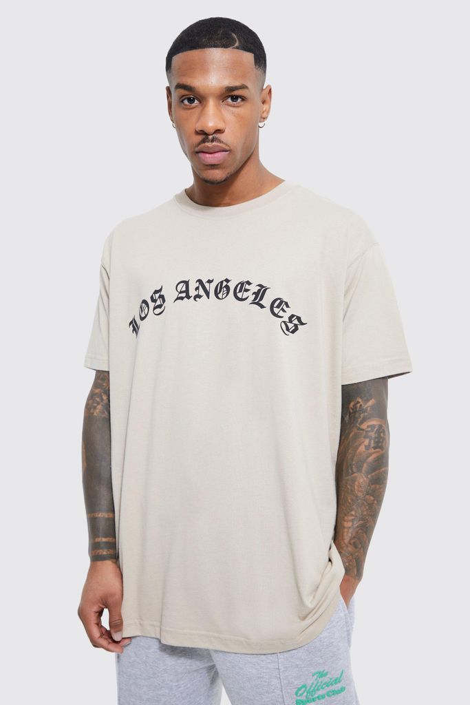 Men's Loose Los Angeles Print T-Shirt - Beige - Xs, Beige