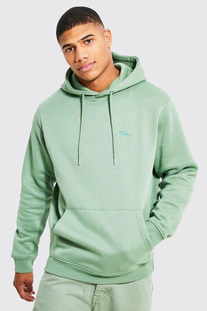 Men's Man Signature Over The Head Hoodie - Green - S, Green