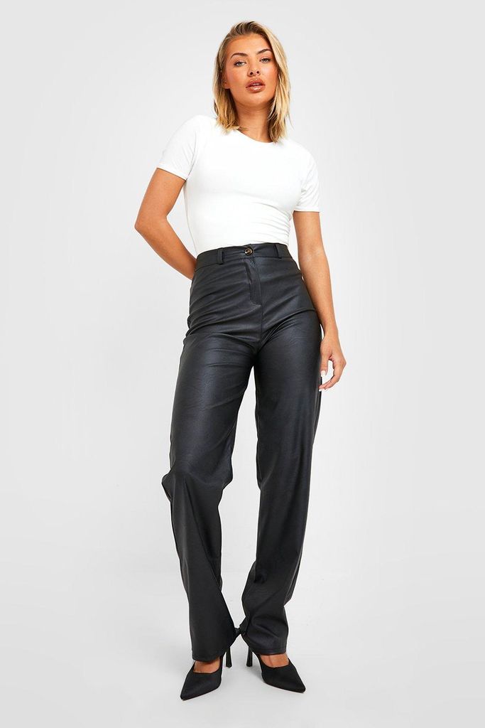 Womens Straight Leg Leather Look Trousers - Black - 10, Black
