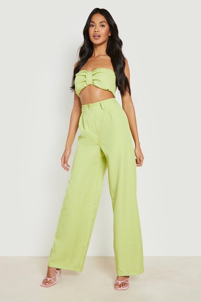 Womens Pleat Front Wide Leg Tailored Trousers - Green - 8, Green