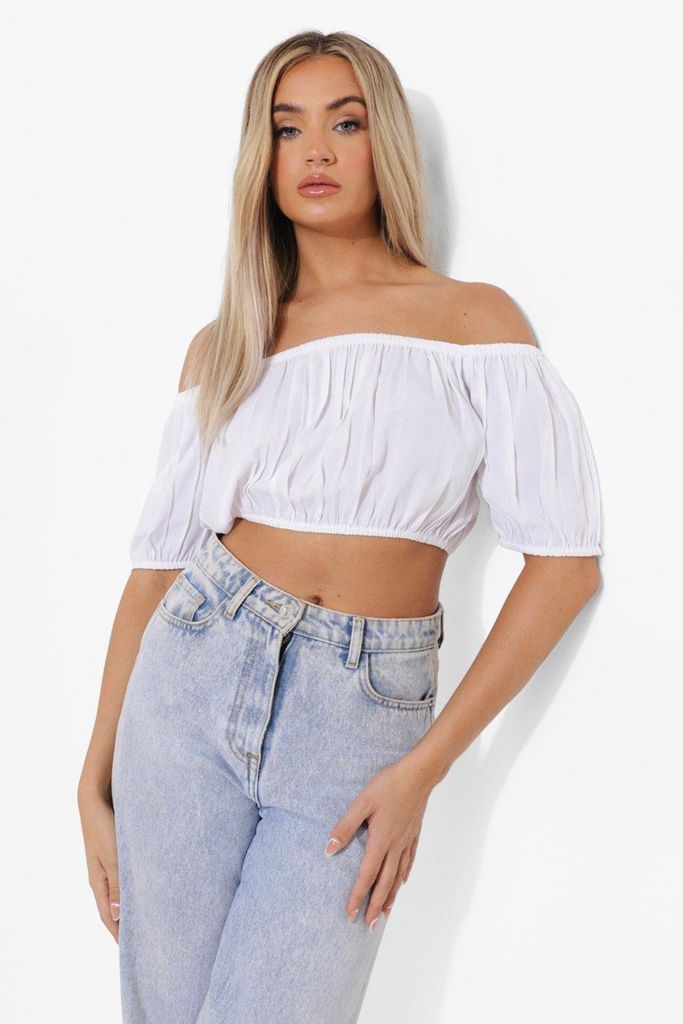 Womens Woven Off Shoulder Crop Top - White - 10, White