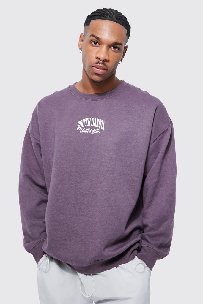 Men's Oversized State Print Sweatshirt - Purple - Xs, Purple