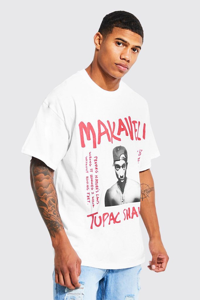 Men's Oversized Tupac License T-Shirt - White - Xs, White