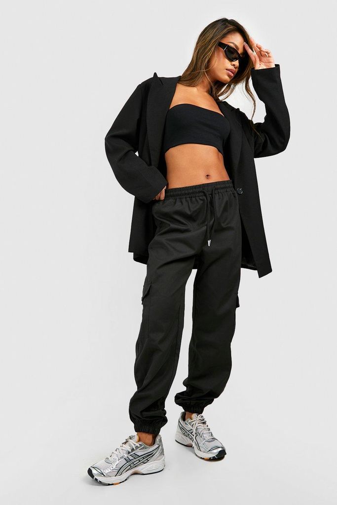 Womens High Waisted Cargo Pocket Joggers - Black - 6, Black