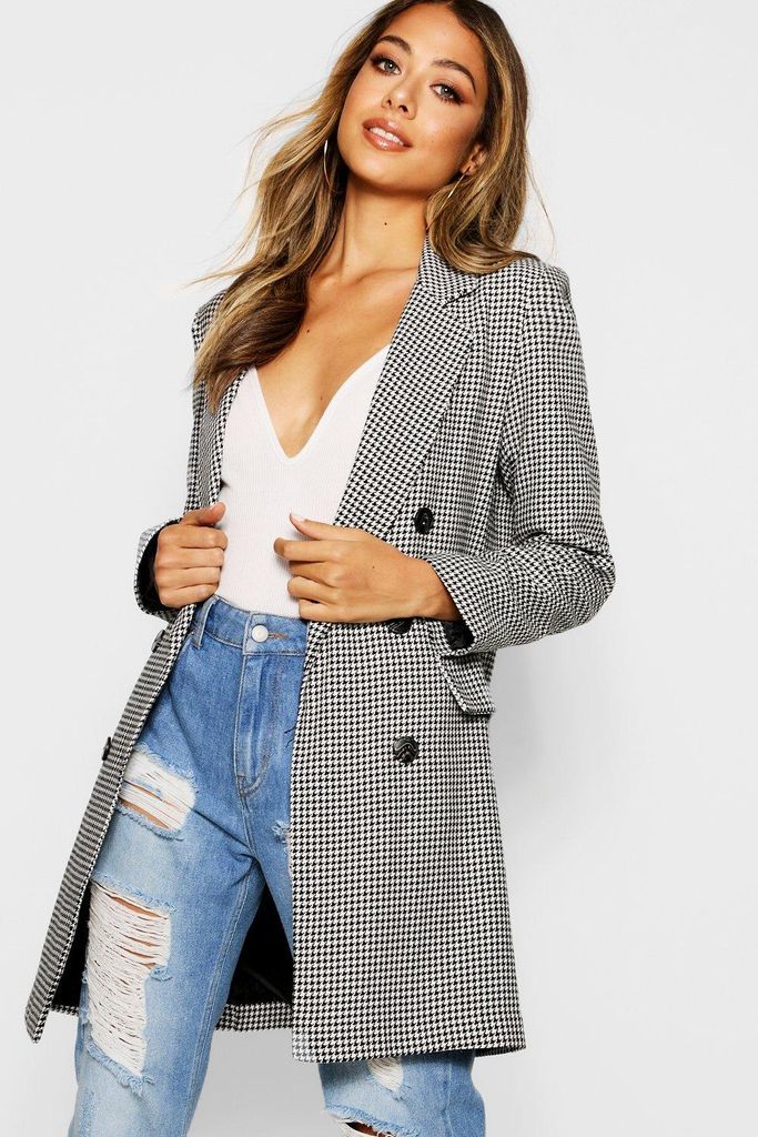 Womens Dogtooth Double Breasted Blazer - Black - 8, Black