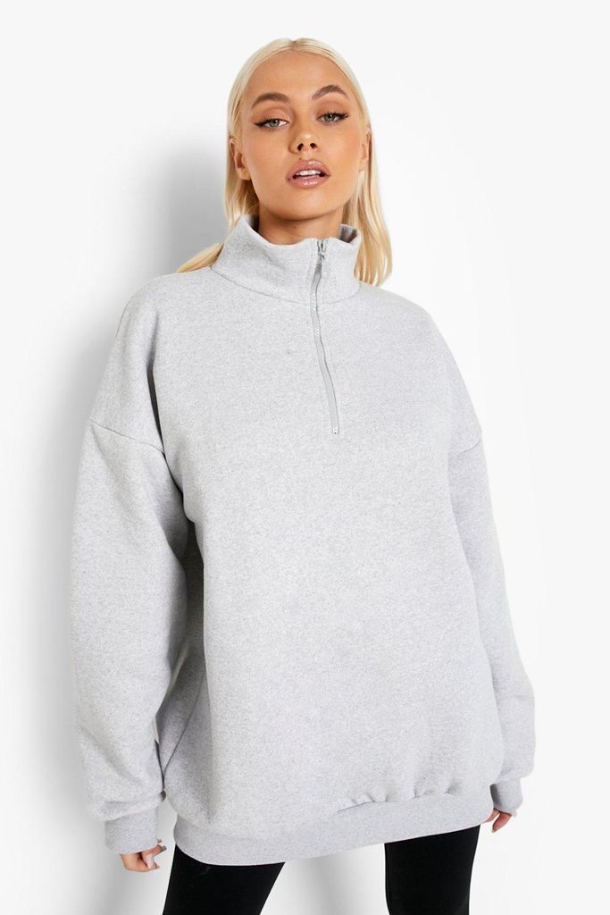 Womens Oversized Half Zip Sweatshirt - Grey - S, Grey