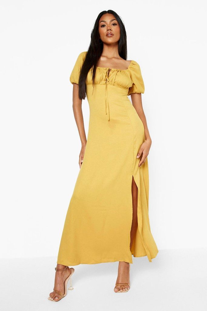 Womens Tie Front Side Split Maxi Dress - Yellow - 12, Yellow