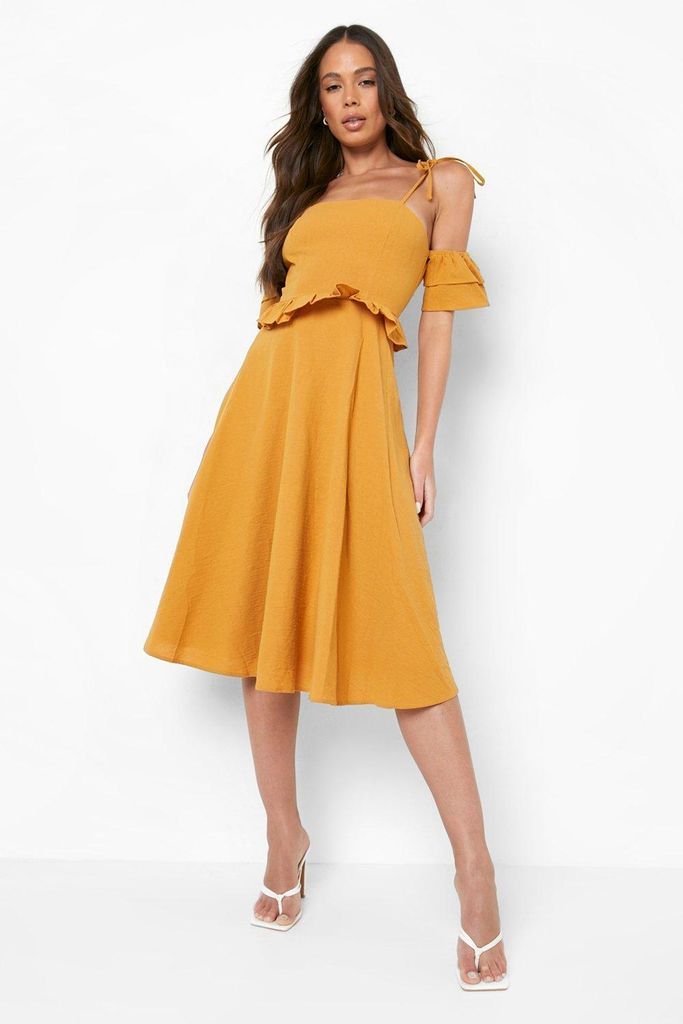 Womens Strappy Off The Shoulder Midi Skater Dress - Yellow - 10, Yellow