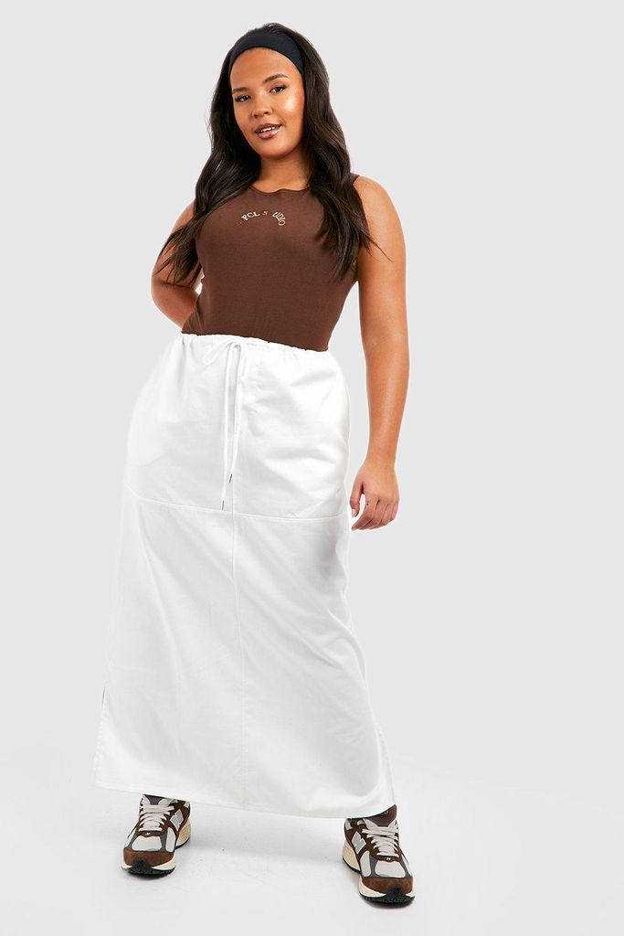 Womens Plus Twill Drawstring Maxi Skirt - Cream - 16, Cream