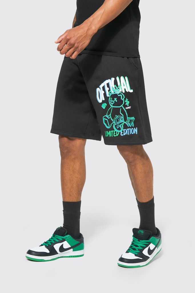Men's Oversized Teddy Graphic Jersey Shorts - Black - M, Black