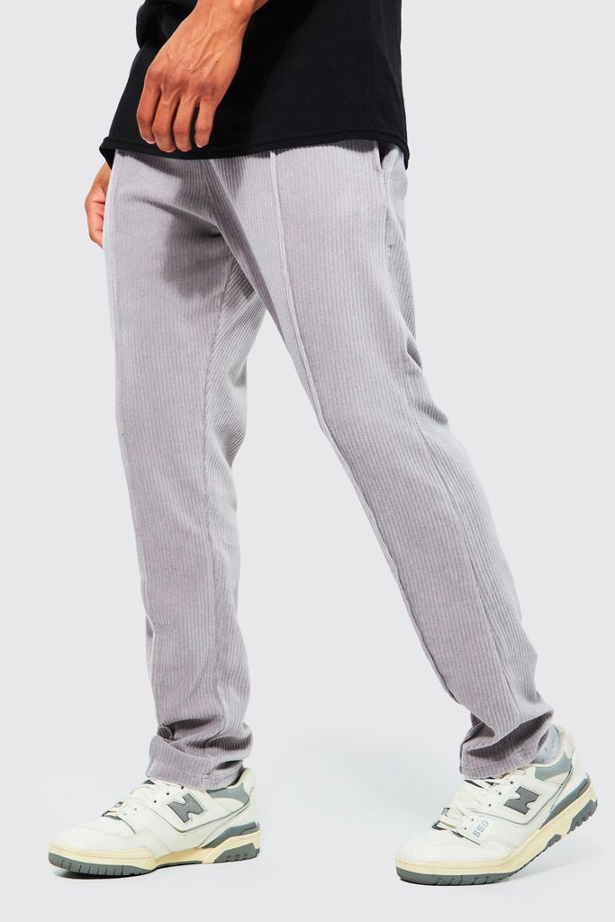 Men's Slim Fit Ribbed Velour Jogger With Pintuck - Grey - S, Grey