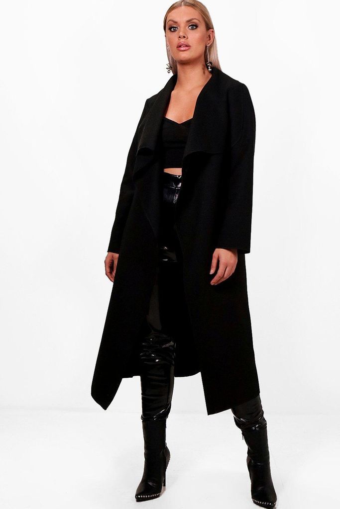Womens Plus Wool Look Coat - Black - 16, Black