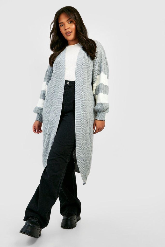 Womens Plus Knitted Stripe Sleeve Oversized Cardigan - Grey - 16, Grey