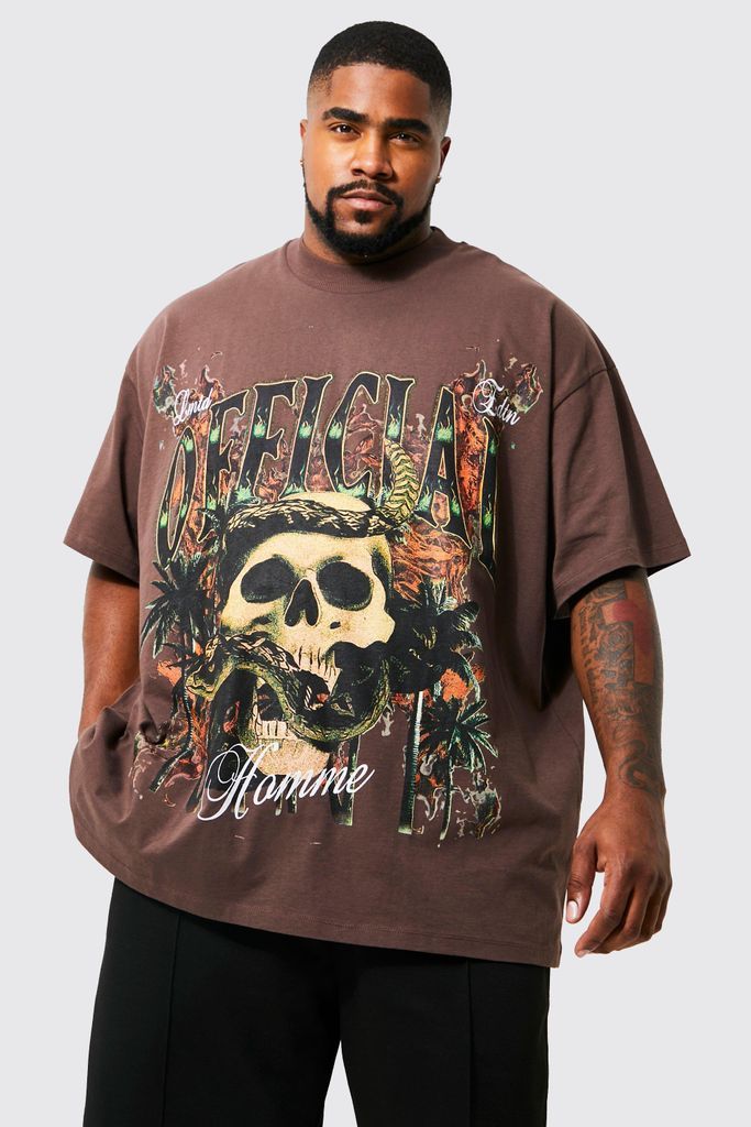 Men's Plus Oversized Official Skull Graphic T-Shirt - Brown - Xxxl, Brown