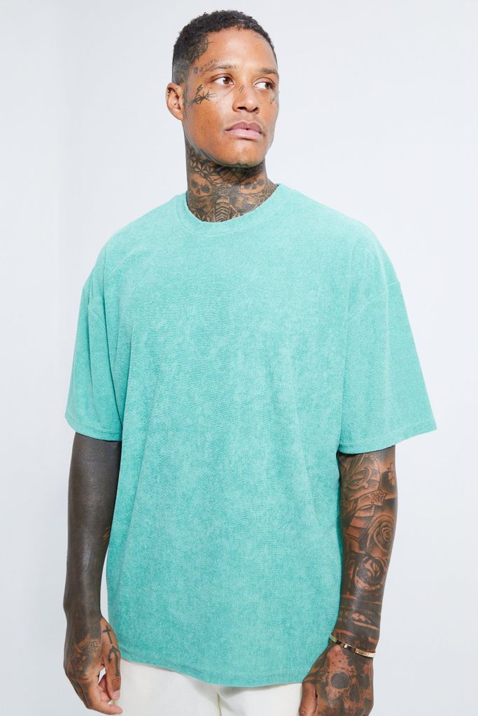 Men's Oversized Soft Towelling T-Shirt - Green - S, Green