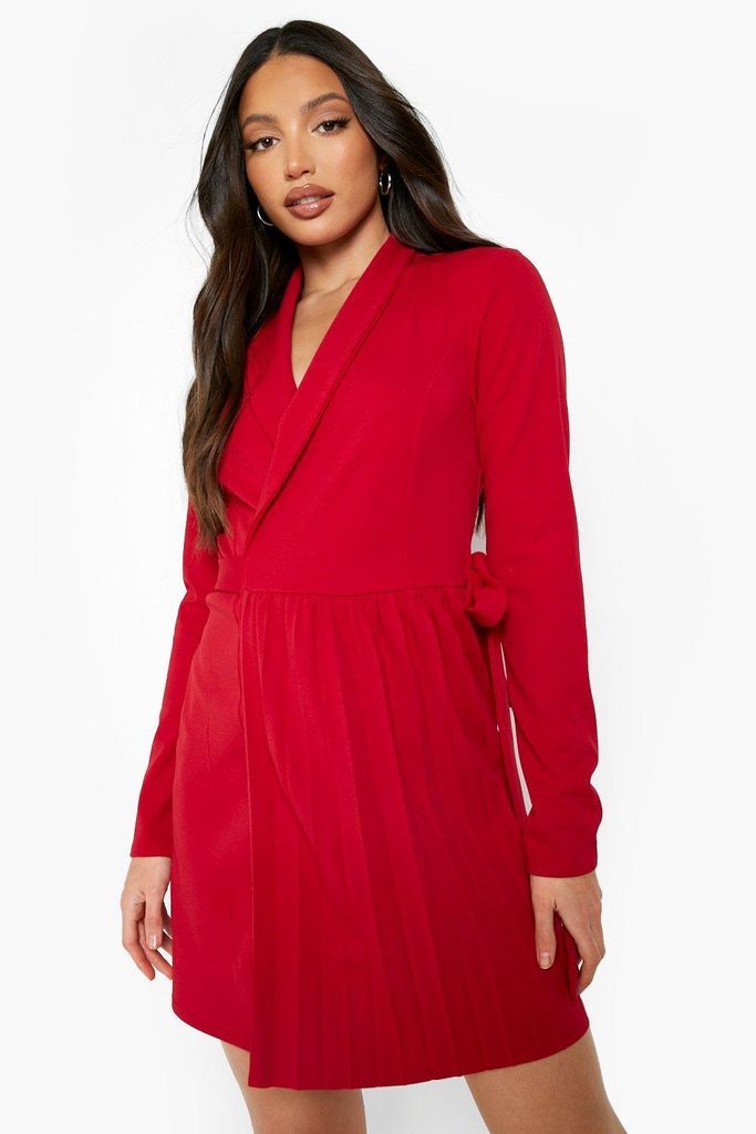 Womens Tall Pleat Detail Blazer Dress - Red - 8, Red