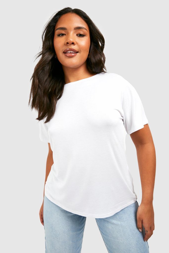 Womens Plus Basic Scoop Neck T-Shirt - White - 16, White