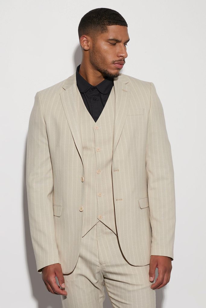 Men's Tall Single Breasted Slim Stripe Suit Jacket - Beige - 36, Beige
