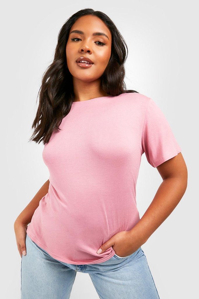 Womens Plus Basic Scoop Neck T-Shirt - Pink - 16, Pink