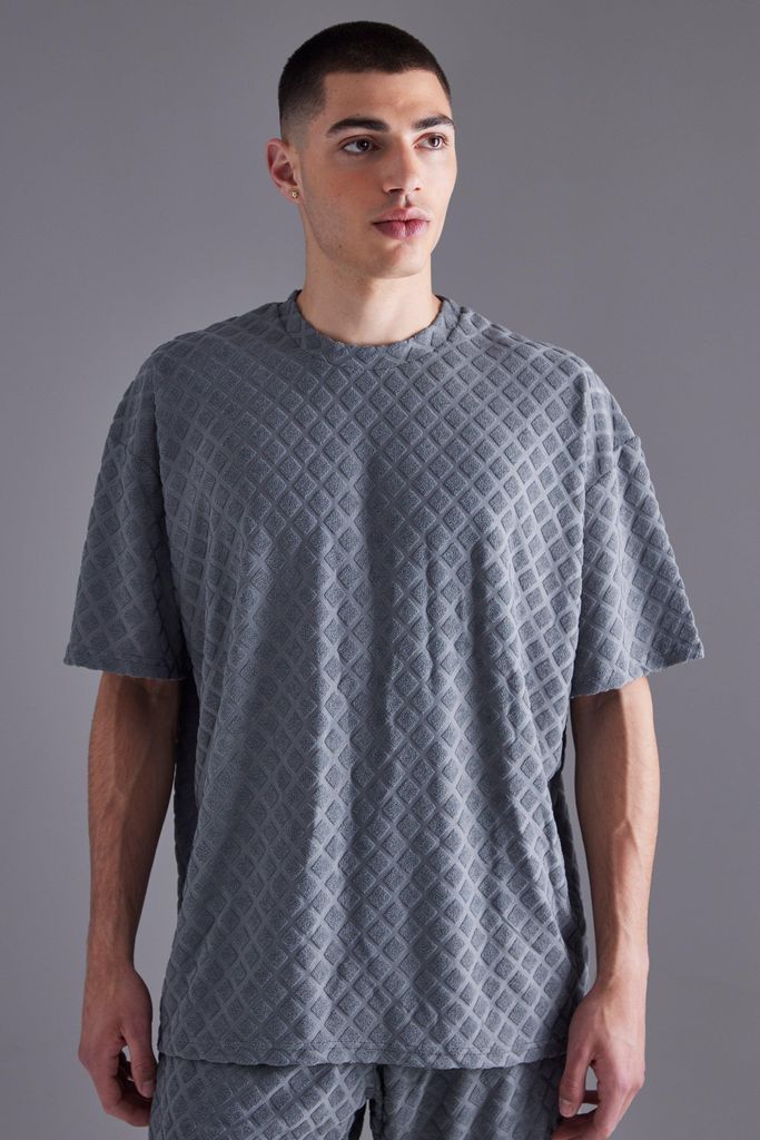 Men's Oversized Diamond Towelling T-Shirt - Grey - S, Grey