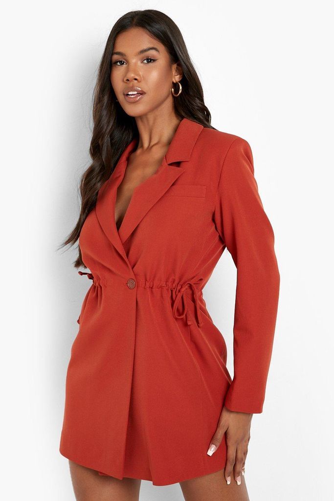 Womens Ruched Detail Blazer Dress - Orange - 8, Orange
