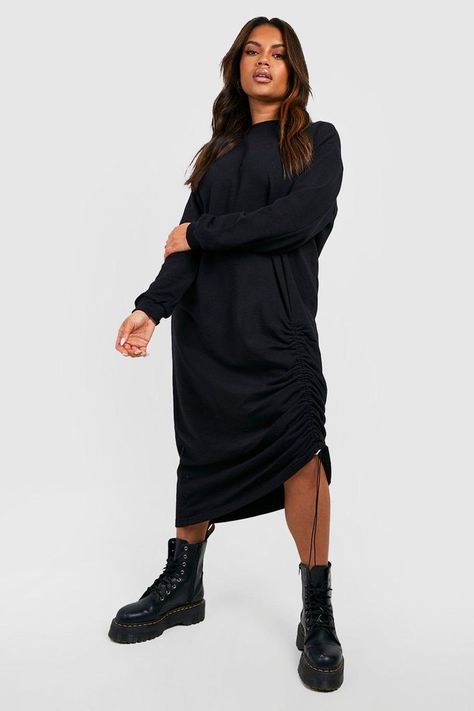 Womens Plus Oversized Ruched Side Midi Jumper Dress - Black - 16, Black