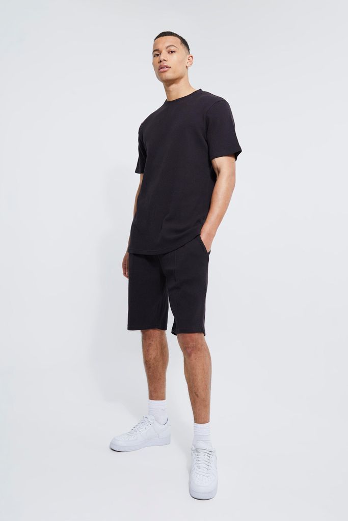Men's Tall Slim Fit Waffle T-Shirt & Short Set - Black - S, Black