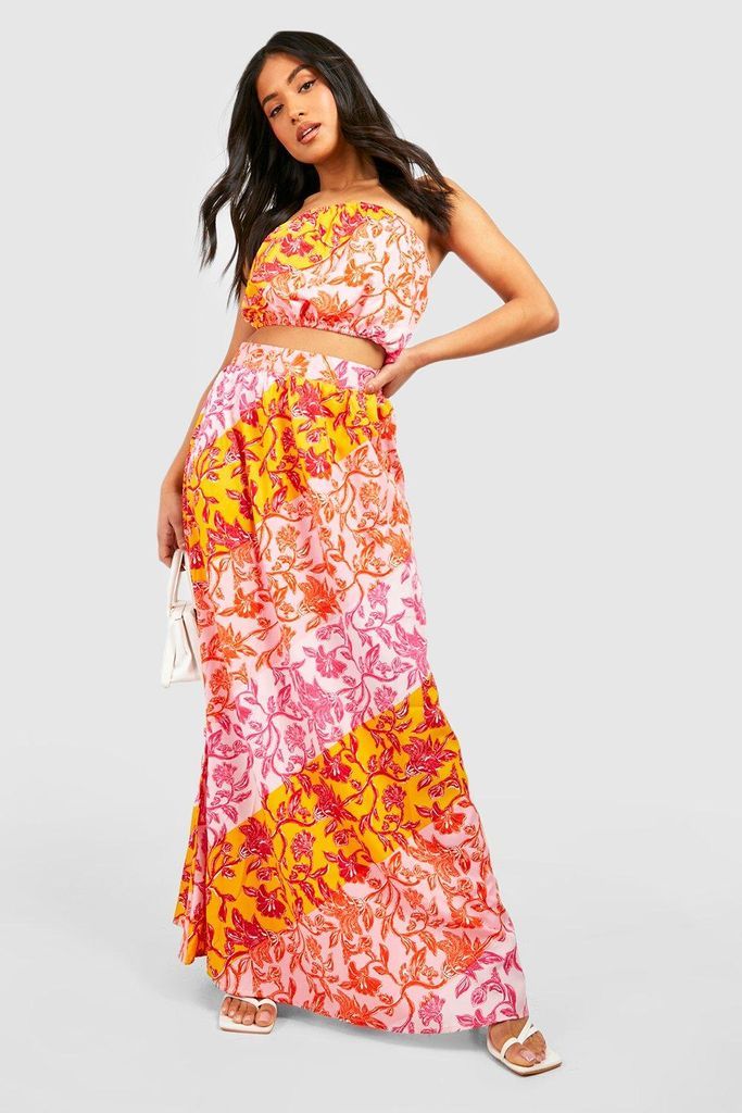 Womens Petite Floral Bandeau & Maxi Skirt Co -Ord - Pink - 8, Pink