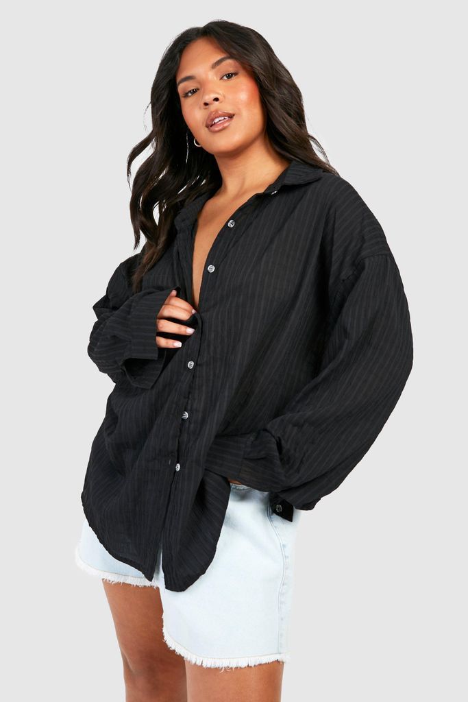 Womens Plus Shirred Oversized Shirt - Black - 16, Black