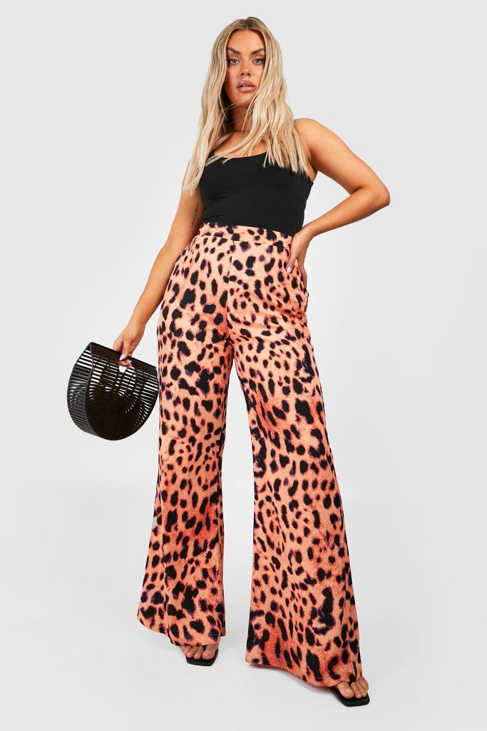 Womens Plus Woven Leopard Wide Leg Trouser - Multi - 22, Multi