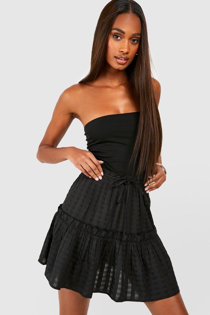 Womens Seersucker Tiered Mini Skirt - Black - 8, Black