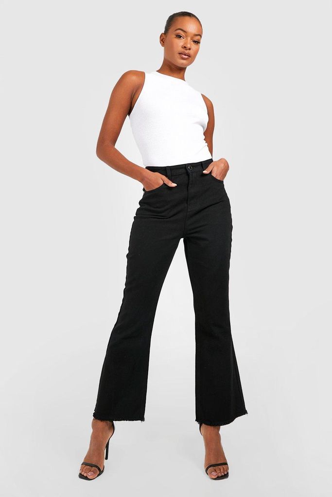 Womens Tall High Rise Frayed Hem Kick Flare Jeans - Black - 8, Black