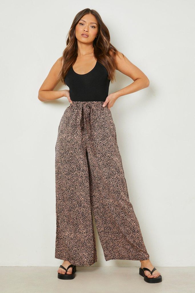 Womens High Waisted Leopard Print Wide Leg Trousers - Brown - Xs, Brown