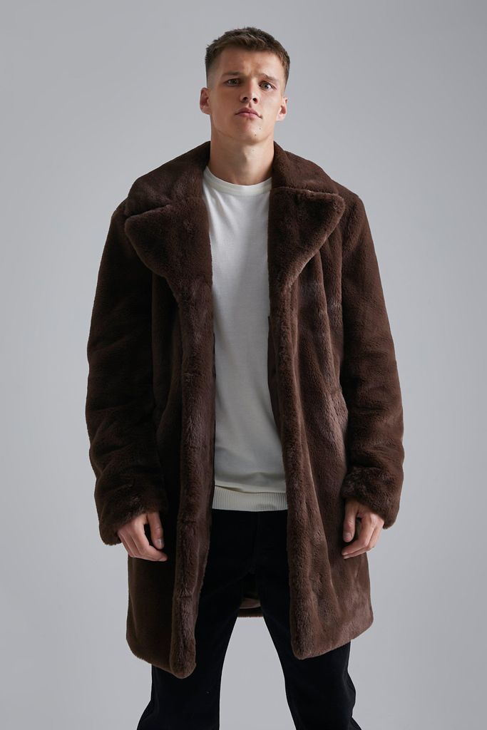Men's Tall Faux Fur Overcoat - Brown - S, Brown