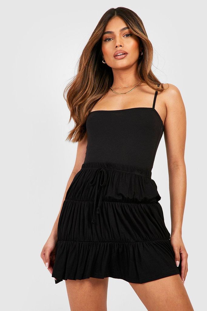 Womens Jersey Tiered Mini Skirt - Black - 6, Black