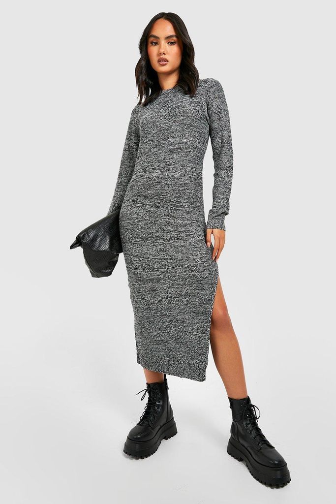 Womens Thigh Split Rib Knit Midaxi Dress - Grey - S, Grey