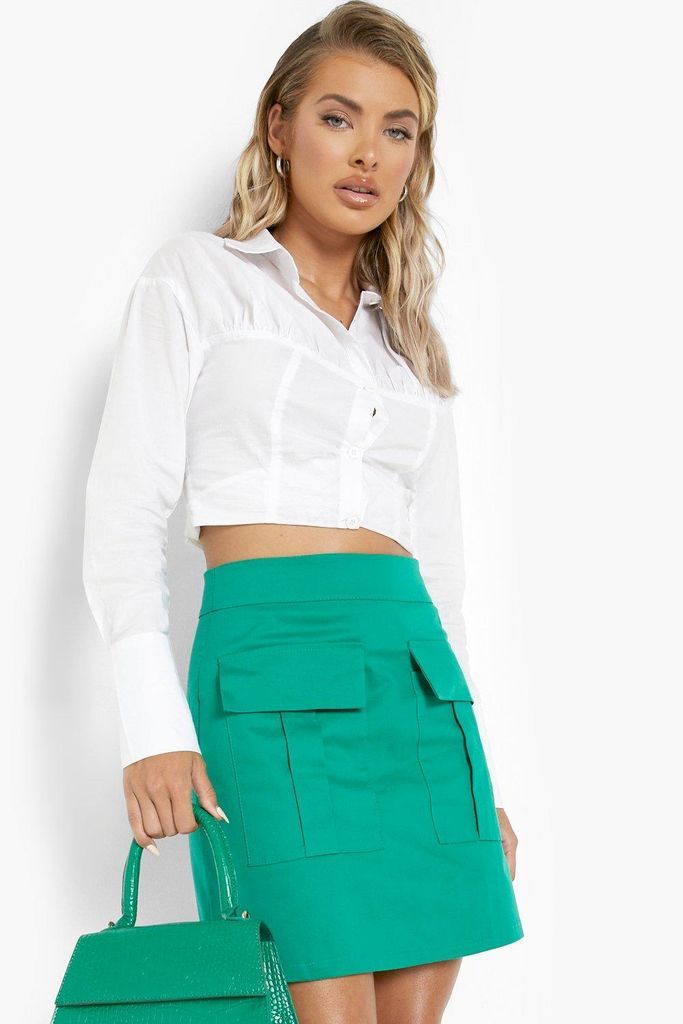 Womens Cargo Pocket Front A-Line Mini Skirt - Green - 8, Green