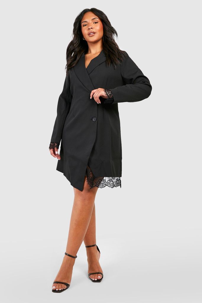 Womens Plus Lace Insert Blazer Dress - Black - 22, Black