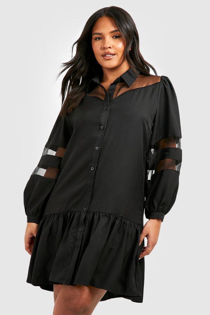 Womens Plus Organza Contrast Shirt Dress - Black - 16, Black