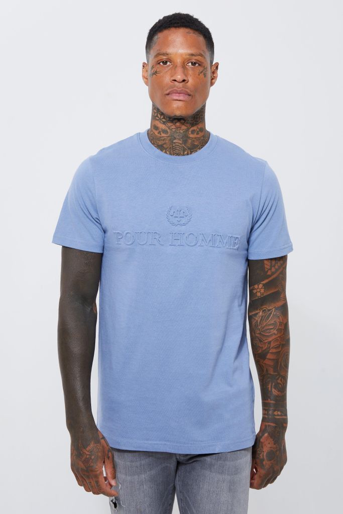 Men's Slim Embossed Homme T-Shirt - Blue - S, Blue