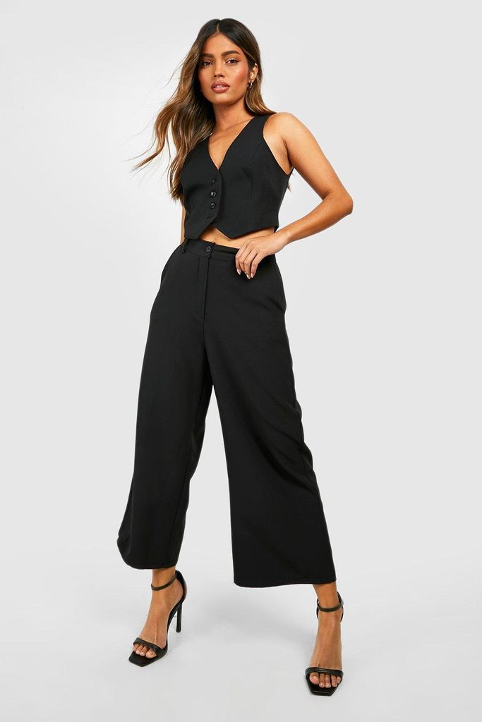 Womens High Waisted Woven Cropped Wide Leg Trousers - Black - 6, Black