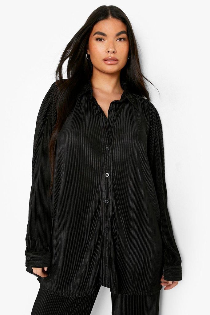 Womens Petite Plisse Oversized Shirt - Black - 12, Black