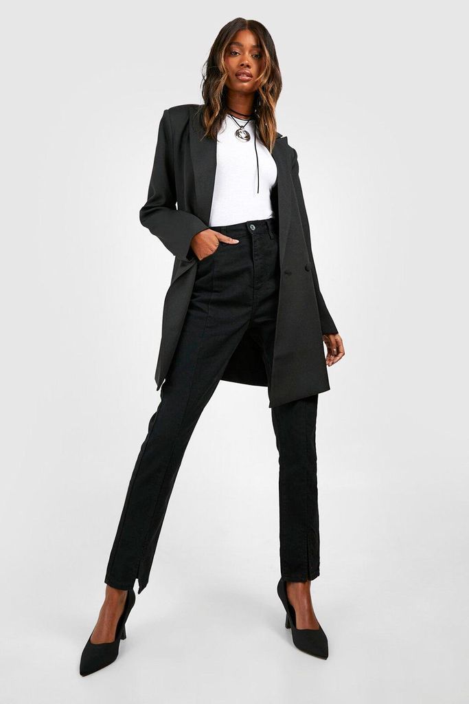 Womens Basics High Waisted Split Hem Skinny Jeans - Black - 6, Black