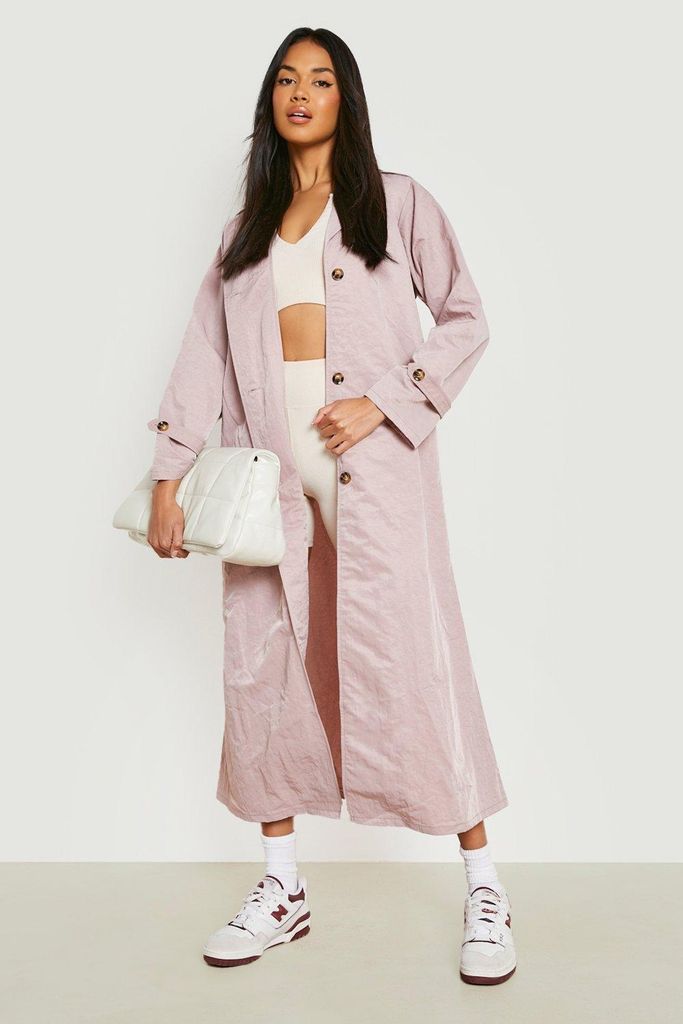 Womens Textured Woven Belted Trench Coat - Pink - 8, Pink